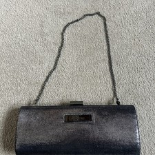 Jane Norman Metallic Black Clutch Bag with Chain Strap