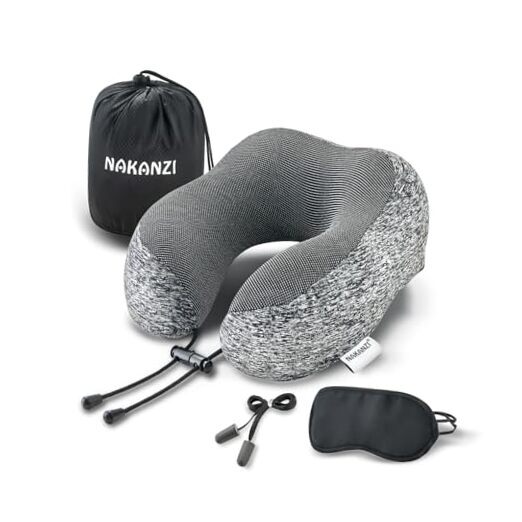 Travel Neck Pillow Airplane- Premium Memory Foam Pillow& Cooling Washable
