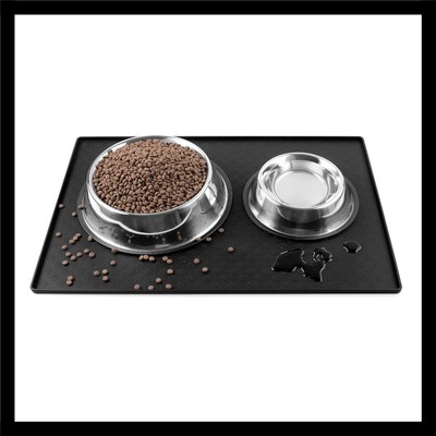 Dog Cat Feeding Mat Silicone Raised Edge Waterproof NonSlip Paw Print Large