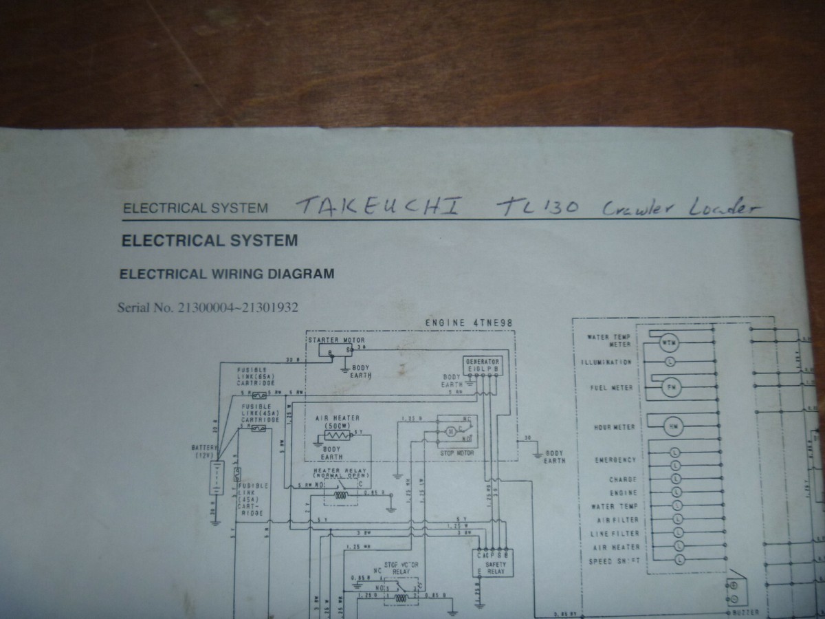 Electrical Wiring Diagram On A Takeuchi Takeuchi Compact Excavator