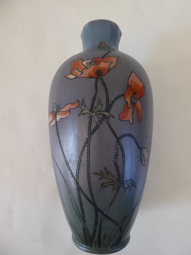 METTLACH ART NOUVEAU POTTERY VASES with BRASS / BRONZE HOLDERS - 1899 - SIGNED - Picture 6 of 11