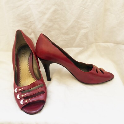 franco sarto Red Open Toe Buckle Heels Pumps
