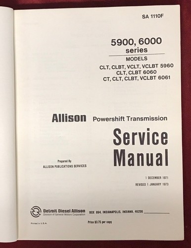 Detroit Diesel Allison Transmissions -5900, 6000 Series-Service Repair Manual - Picture 2 of 12