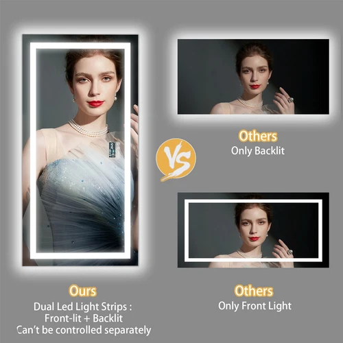 Smart Bathroom Mirror w/ Bluetooth Dual LED Strips Anti-Fog Dimmable Lighting