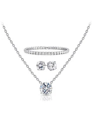 3 PC SET ROUND CUT PENDANT WITH ROUND CUT BRACELET AND STUDS SET