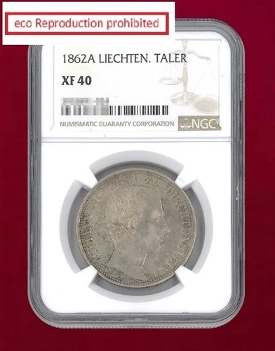 Liechtenstein Thaler Silver Coin 1862A NGC XF 40