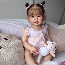 Painted 28" Reborn Baby Doll Finished Toddler Girl Rooted Hair Cloth Body Gift