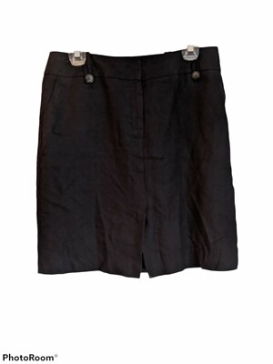 Talbots Black Irish Linen Knee Length Skirt Size 12P Petite