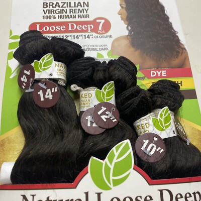 SAGA NAKED LOOSE DEEP BRAZILIAN VIRGIN REMY 7 PCS 10'', 12'', 14''+CLOSURE #N. DARK