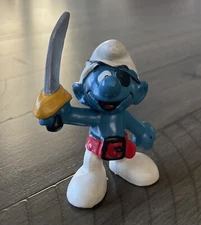 Vintage Smurfs 20104 Pirate Smurf with Red Belt PVC Figure 1978 Sword. Eye Patch