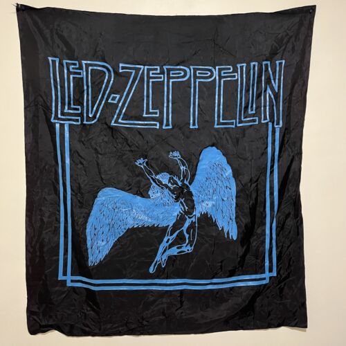 Vtg 1989 Led Zeppelin Icarus Band Music Graphic Black Nylon Wall Art 45 X 40 - Afbeelding 1 van 6