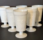 Milk Glass Vintage White Goblet Set of 6 Colony Harvest Grape Pattern Footed