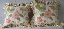 2 Custom Made Ruffled Floral Pillow Shams~Euro (26 in X 26 in)~Heavy Fabric