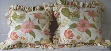 2 Custom Made Ruffled Floral Pillow Shams~Euro (26 in X 26 in)~Heavy Fabric