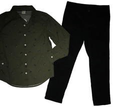 Crazy 8 by Gymboree Green Holiday Button Up Shirt Black Corduroy Pants 7 7-8