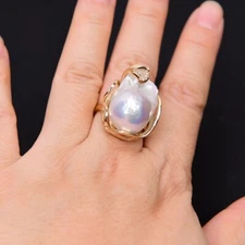 Natural AAA+18X23mm White Baroque Pearl Ring Keshi Pearl Rings Lady