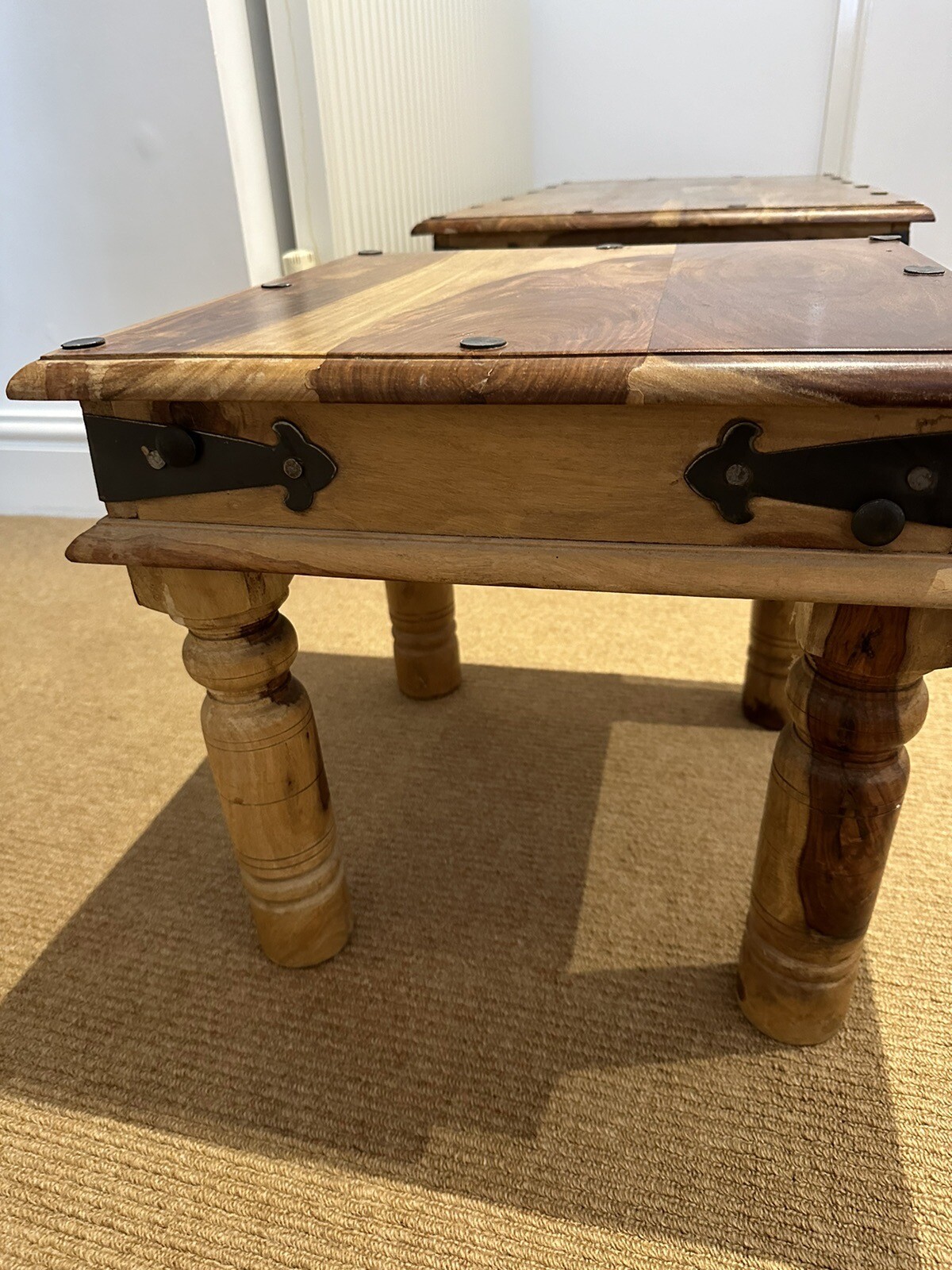 Solid oak coffee table and small side table eBay