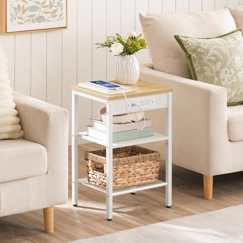 Beistelltisch mit Ladestation und USB-Anschlüssen, 3-stufig 1 natur + weiß - Bild 7 von 7