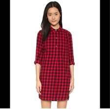 Madewell Lattitude Buffalo Check Shirt Dress Size XS Red Black Plaid Shift