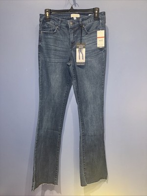 Size 6 Sofia Vergara Marisol Bootcut Jeans Dark Wash Stretch Denim Raw Edge Hem