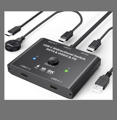 USB C Switch, Bi- Directional USB C Switcher 2 Computers, 2 USB Cables Included
