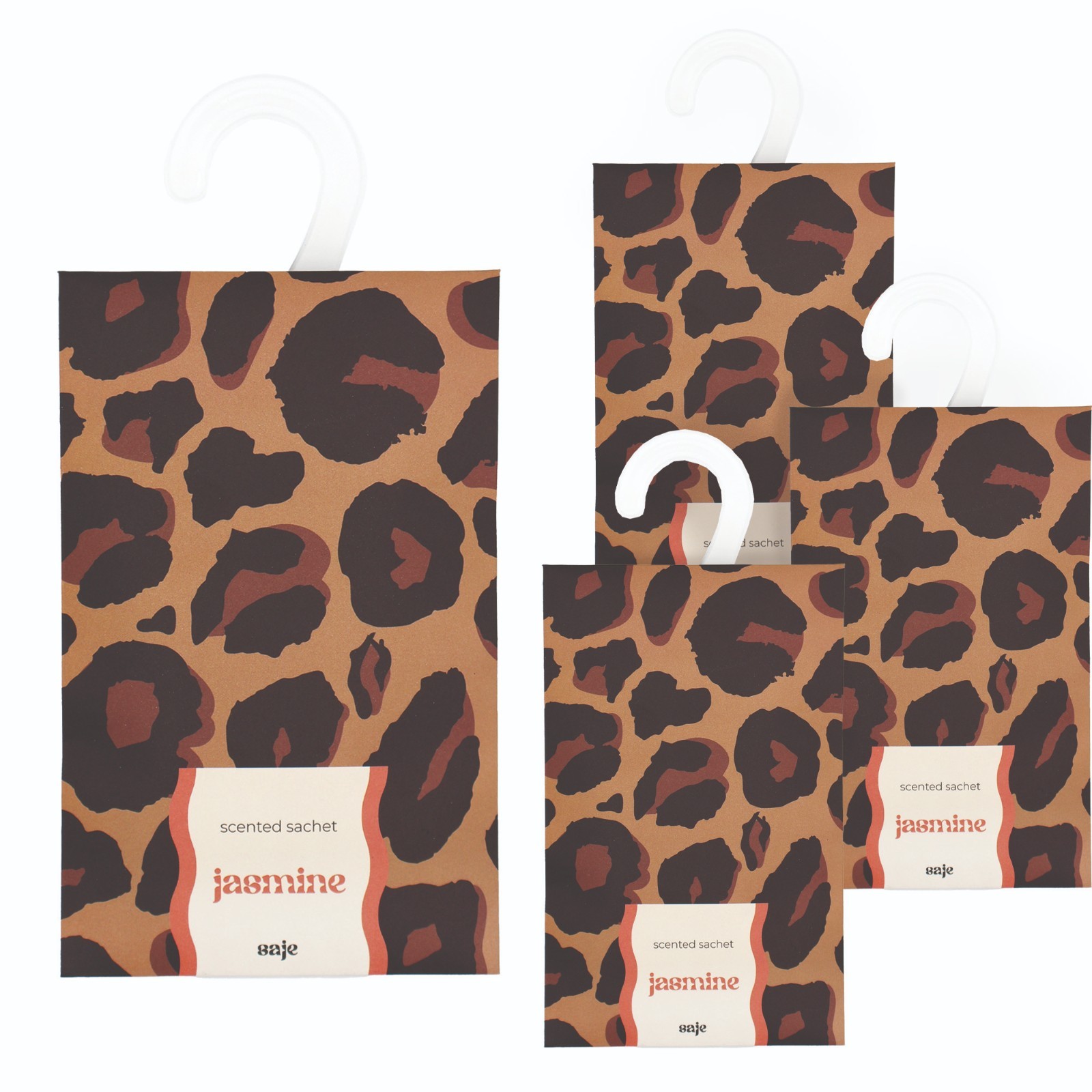 Hanging Scented Sachets Set of 4 Jasmine Leopard Print Wardrobe Freshener Box