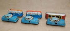 Set of 4 Technofix Windup Tram Cars, Germany, Working, + 2 Non-working Cars