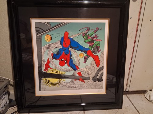 Rare 1992 Spider Man 2 vs Green Goblin lithograph signed Stan Lee 95/500 Framed