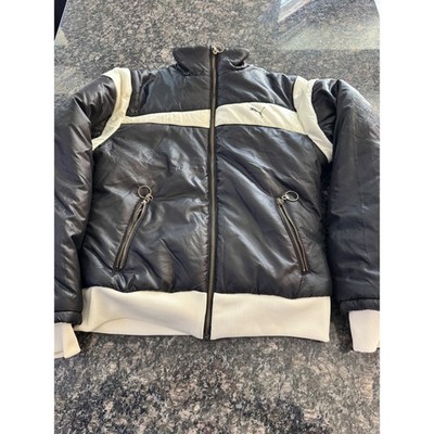 Puma Womens Vintage Colorblock Puffer Jacket Black White Full Zip 542593