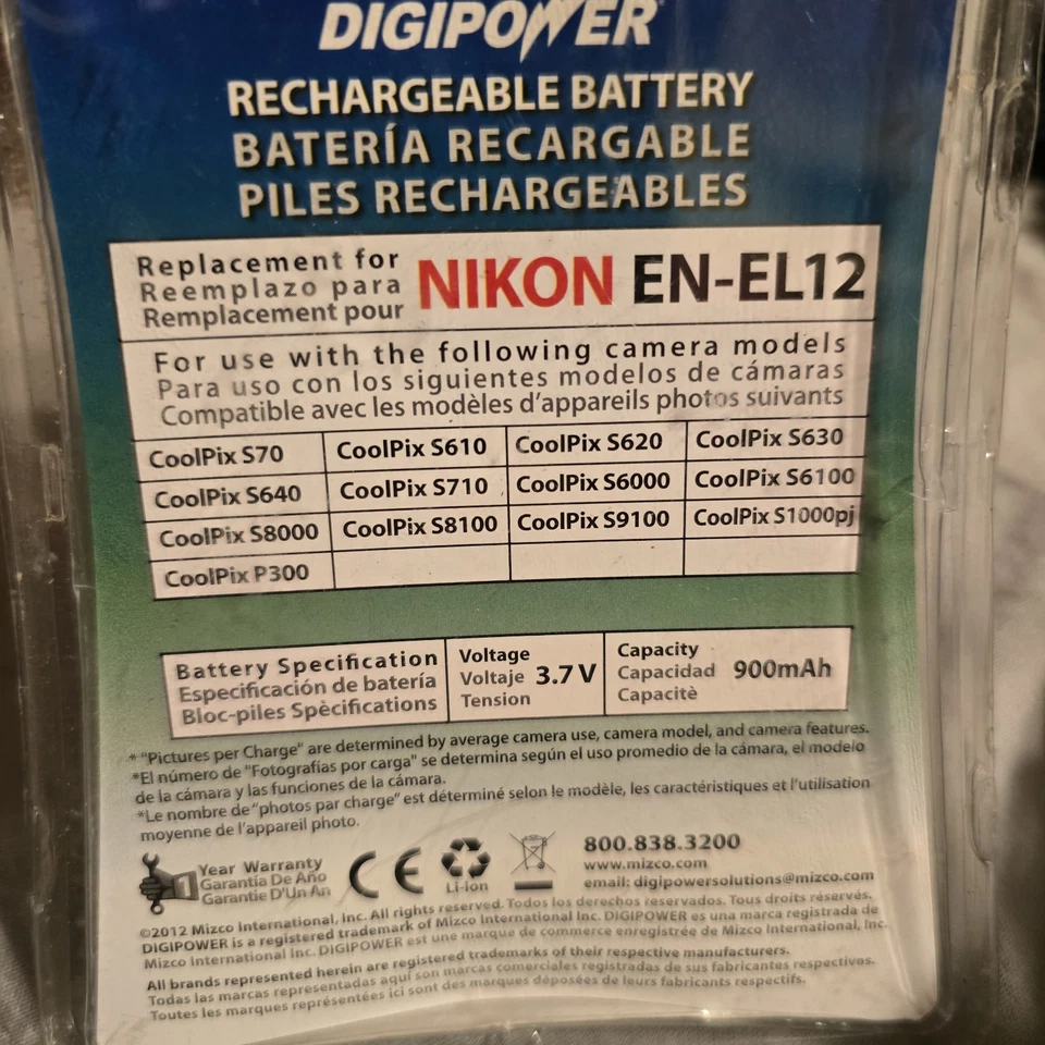 Batería recargable de iones de litio DigiPower BP-NKL12 repuesto Nikon EN-EL12 - NUEVA Foto 4 de 4