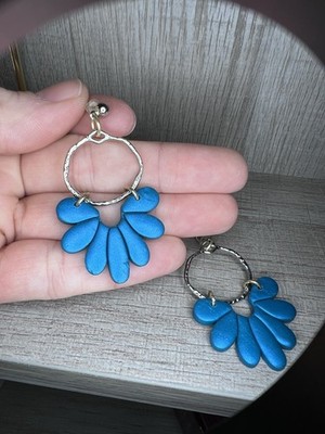 Handcrafted Blue Polymer Clay Boho Dangle Earrings Abstract Shape for Women