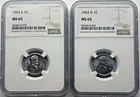 1943-S & 1943-D 1C Lincoln Wheat Steel Cent 2-Coin Lot MS 65 NGC Certified