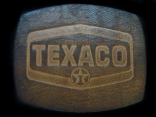 TI07117 VINTAGE 1970s **TEXACO** OILFIELD LEATHER BELT BUCKLE