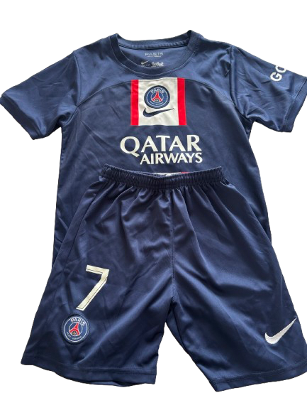 Kylian Mbappe PSG 22/23 Home Blue Jersey AND Shorts by Nike Kids