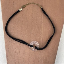 NWOT Life Token Stay Wild Crescent Moon Choker Necklace Black Faux Leather Chain
