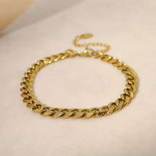 Gold Plated Stainless Steel Cuban Chain Bracelet for Women Waterproof Punk J