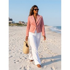 Talbots PInk Corduroy Classic Career Academia One Button Crop Blazer Size 8