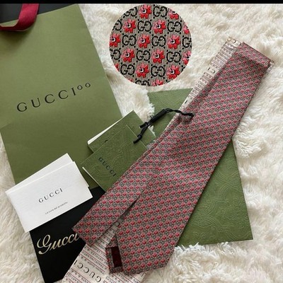 Gucci New Unused Neck Tie Skinny Brown GG Check Floral 100%Silk Made in Italy