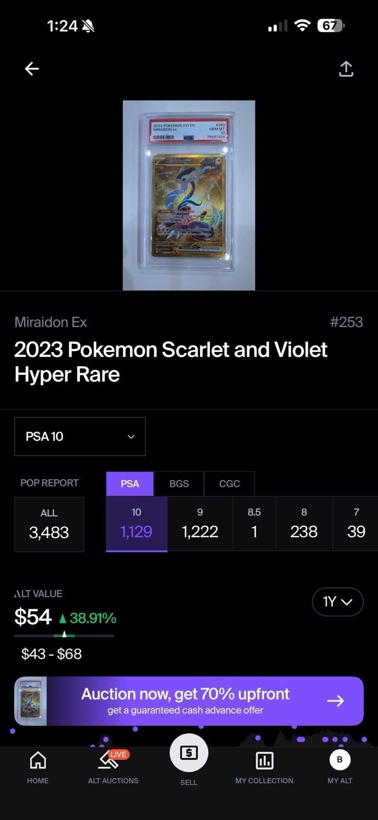 Pokemon PSA 10 Miraidon ex 253/198 SV01 Scarlet & Violet EN Holo Hyper Rare 2023 view 3