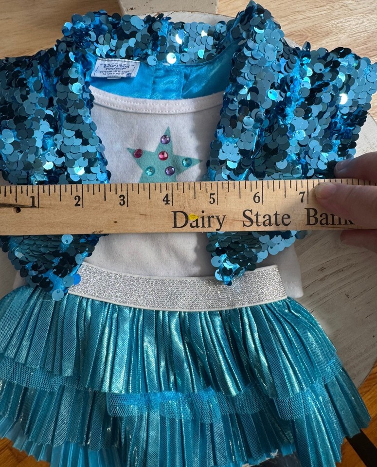 Build A Bear Workshop 2pc Teal Sequin Jacket Top Pleated Skirt Outfit ...