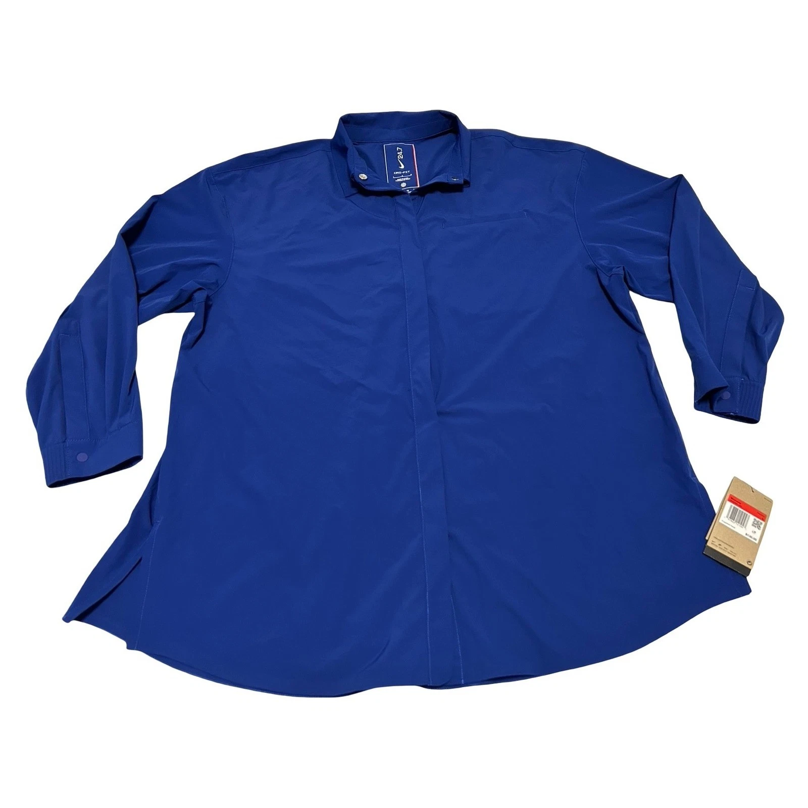Nike 24.7 Dri-FIT Hidden Snap Button Up Shirt Royal Blue Sz L NWT HM8385-455