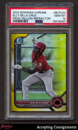 2022 Bowman Chrome Yellow Refractor Elly De La Cruz 41/75 ROOKIE REDS PSA 10 GEM