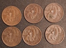 KINGDOM OF ITALY - N. 6 BEE 10 CENT COINS 1922-1923-1924-1925-1929-34