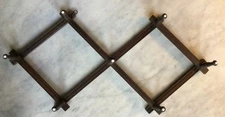 Old Wood Expandable  Coat / Hat Rack   White Porcelain Tips  Hanger Hooks