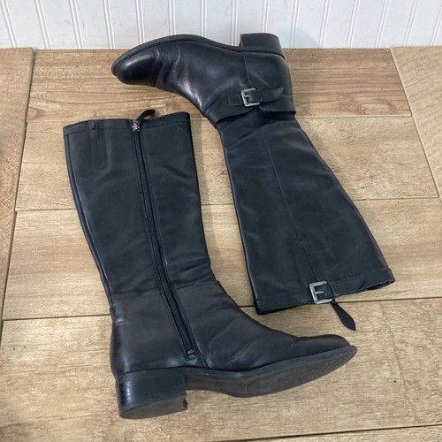 Franco Sarto Womens 8 M CORBIN Black Leather 16.5" Tall Riding Boots Side Zip - Picture 3 of 9
