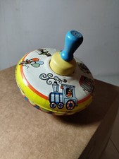 Vintage Ohio Art Spinning Top with Circus Theme Pictures Tin Toy