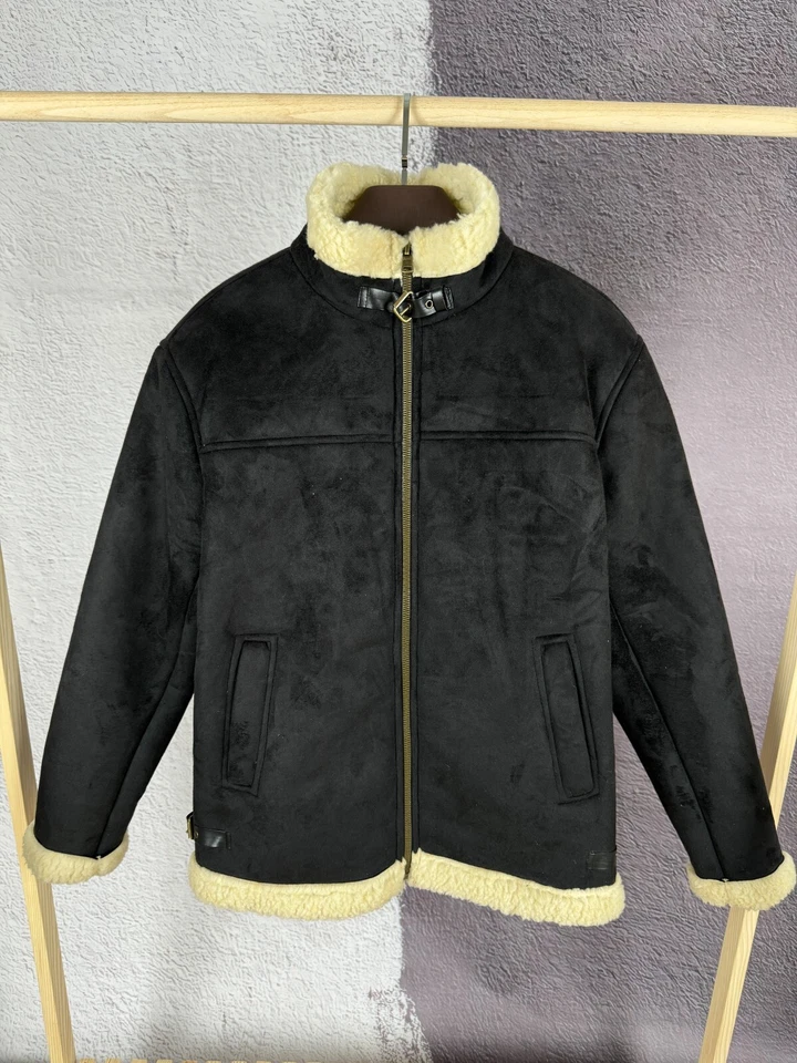 Vintage Black Faux Leather Suede shearling jacket size L-XL - Image 2 of 4