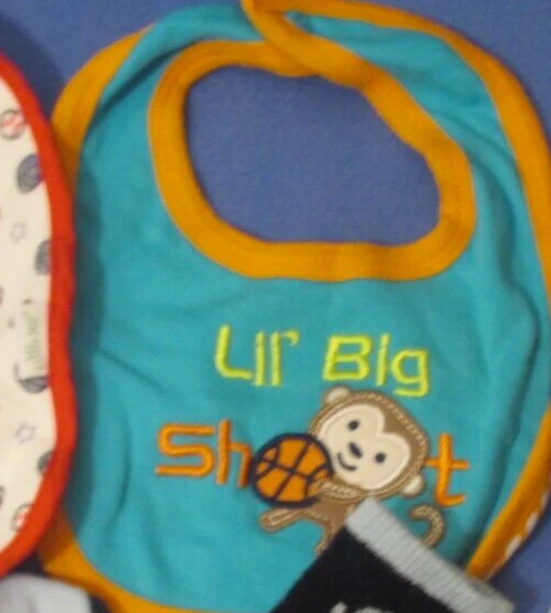 5 Boy BABY BIBs  ( Sports, Fire truck, BLUE &  2 Socks Green Frog $ 1.00 Each VG - Image 3 of 4