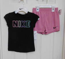 NWT 2pc Nike Black Colorful Logo Top  Mauve Shorts Set sz 4t 4 6 or 6X