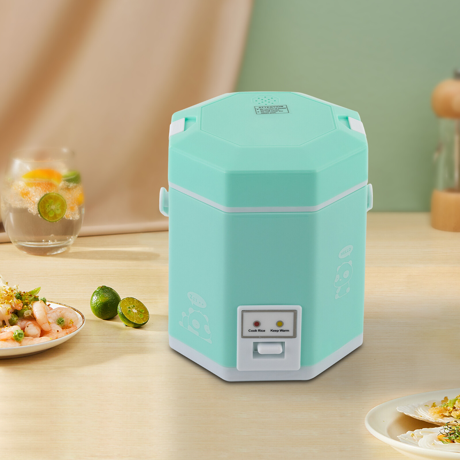 1.2L Portable Mini Electric Travel Rice Cooker Hot Pot Cook Green For 1-2 People
